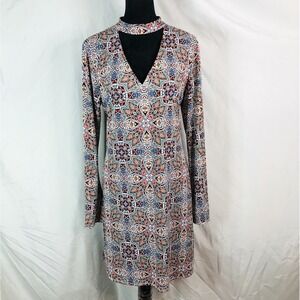 LAUNDRY by Shelli Segal Size Large Fall Tones‎ Paisley Choker Neck Shift Dress